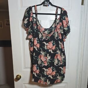 254 Torrid 4 4X Cheetah Or Leopard Print Black & Pink Floral Blouse